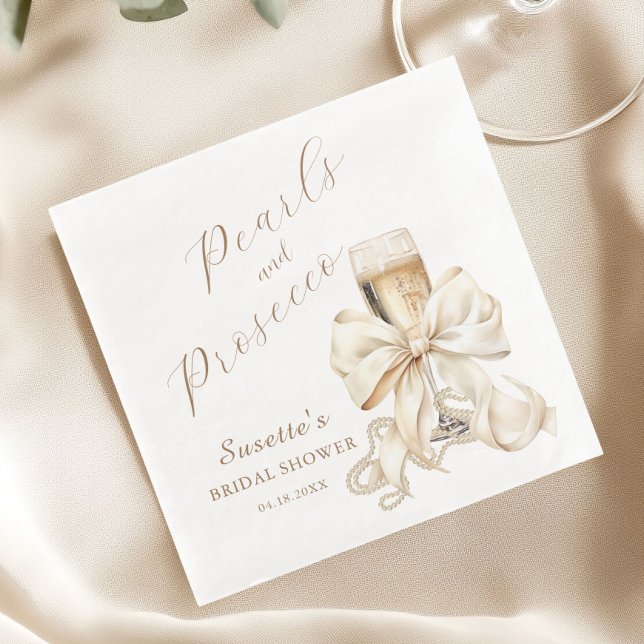 Guardanapo De Papel De Jantar Chá de Noiva Pérolas Elegantes e Prosecco (Pearls and Prosecco Bridal Shower Napkin)
