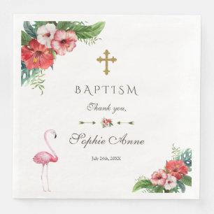Guardanapo De Papel De Jantar Charm Luau Flamingo Tropical Baptism Invite