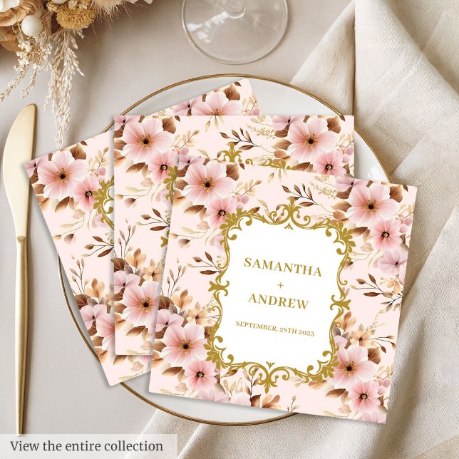 Guardanapo De Papel De Jantar Chic Blush Dourado Boho Wedkins Napkins (Chic Blush Gold Boho Wedding Napkins)