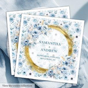 Guardanapo De Papel De Jantar Chic Boho Dusty Casamento Dourado de Faíscas Azuis