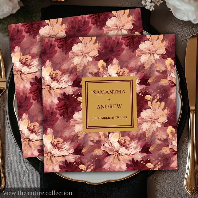 Guardanapo De Papel De Jantar Chic Burgundy Dourado Papel de Casamento de Blush  (Chic Burgundy Gold Blush Wedding Paper Napkins)
