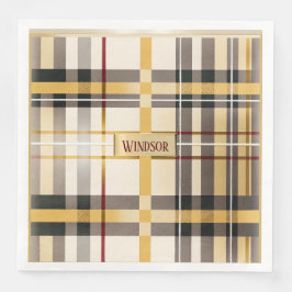 Guardanapo De Papel De Jantar Chic e Trendy Taupe e Xadrez Dourada