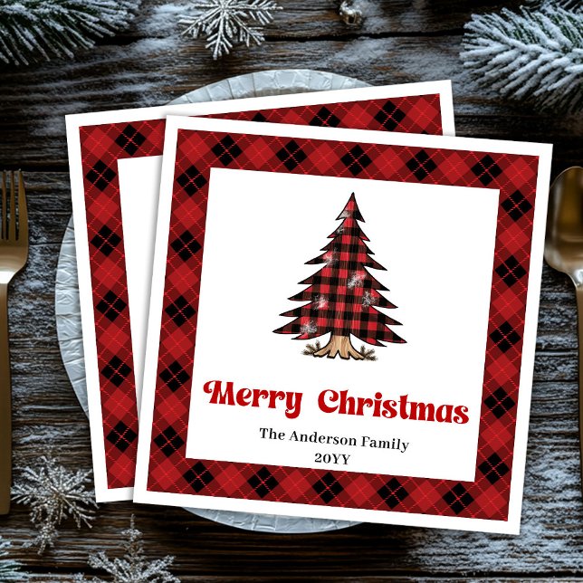 Guardanapo De Papel De Jantar Chic Red Black Plaid Christmas Napkin Personalized (Chic Red Black Plaid Christmas Napkin Personalized)