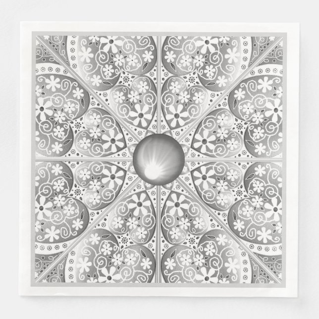 Guardanapo De Papel De Jantar Cinza de rendas cerâmicas (Frente)