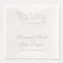 Guardanapo De Papel De Jantar Cinza de rendas elegante e minimalista branco