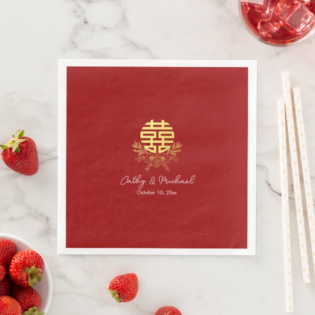Guardanapo De Papel De Jantar Círculo dupla felicidade flor casamento chinês (Insitu)