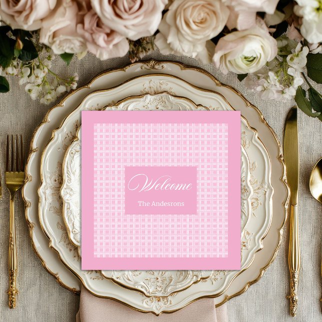 Guardanapo De Papel De Jantar Classic Pink Plaid Napkins Personalized Touch (Classic Pink Plaid Napkins Personalized Touch)
