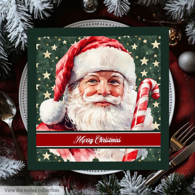 Guardanapo De Papel De Jantar Clássica Aquarela Santa Claus Feriado Napkins (Classic Watercolor Santa Claus Holiday Napkins)