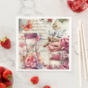 Guardanapo De Papel De Jantar Colagem Vintage Watercolor