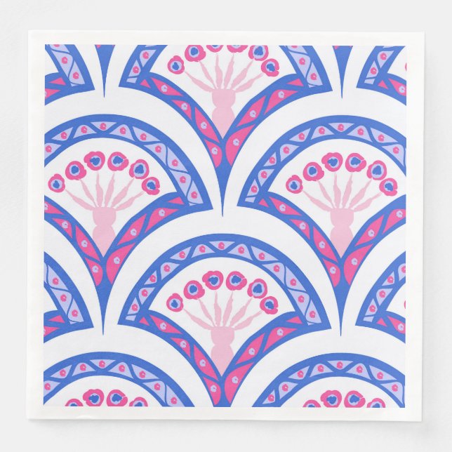 Guardanapo De Papel De Jantar cor damasco floral azul (Frente)