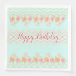 Guardanapo De Papel De Jantar Cor-De-Rosa Pêssego E Floral Teal Acentos