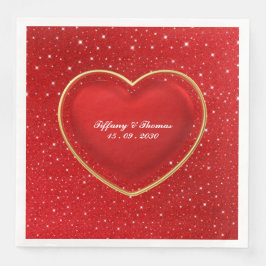 Guardanapo De Papel De Jantar Coração de Amor Vermelho Elegante | Casamento