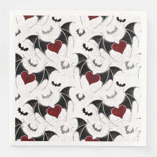 Guardanapo De Papel De Jantar Coração de Halloween com asas de morcego preto