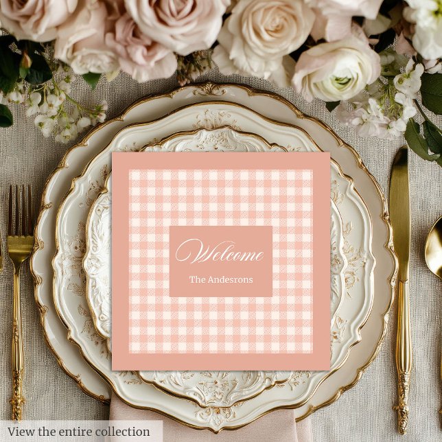Guardanapo De Papel De Jantar Coral Plaid Napkins Personalized Elegant Accent (Coral Plaid Napkins Personalized Elegant Accent)