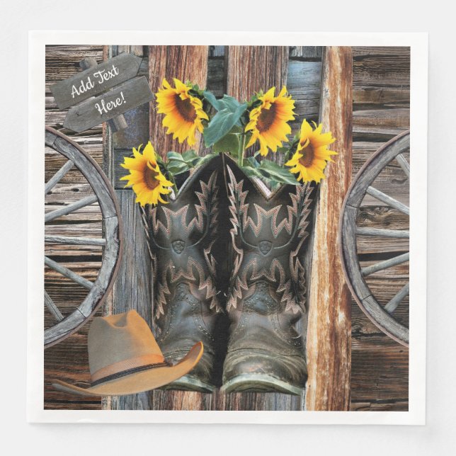 Guardanapo De Papel De Jantar Cowboy Boots Flores de Vaqueiro Rodas de Carro (Frente)