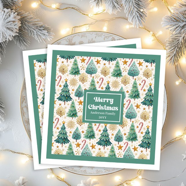 Guardanapo De Papel De Jantar Cozy Christmas Trees Rustic Red Green Gold Napkins (Cozy Christmas Trees Rustic Red Green Gold Napkins)