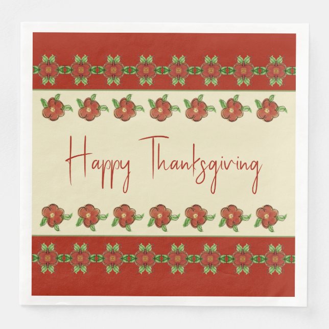 Guardanapo De Papel De Jantar Creme Beige Laranja E Verde Bonito (Frente)