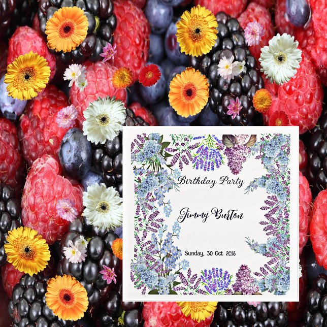 Guardanapo De Papel De Jantar Crianças Pastel Azul Lilac Hydrangea Bud Aniversár (Kids Soft Pastel Blue Lilac Hydrangea Bud Birthday Paper Dinner Napkins)