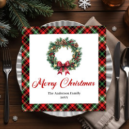 Guardanapo De Papel De Jantar Custom Name Pine Wreath Christmas Napkin Design