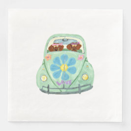 Guardanapo De Papel De Jantar Dachshunds Hippies em seu carro do amor florido
