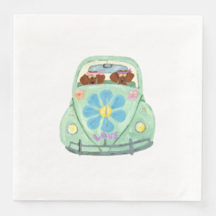 Guardanapo De Papel De Jantar Dachshunds Hippies em seu carro do amor florido