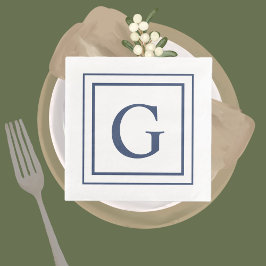 Guardanapo De Papel De Jantar Deep Navy And White Square Border Monogram 