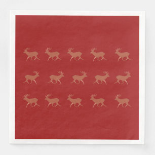 Guardanapo De Papel De Jantar Deer Caminhando Padrão Festivo Vermelho Marrom Fun