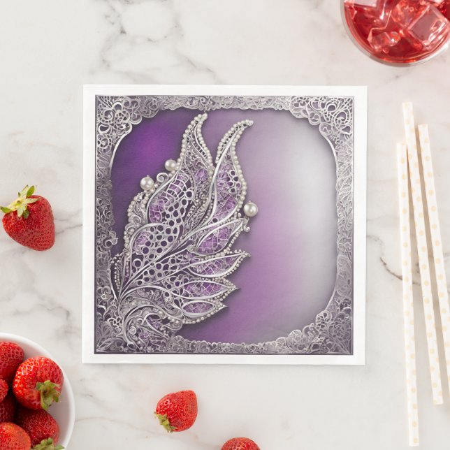 Guardanapo De Papel De Jantar Desenho de arte de IA roxo e prata (Insitu)