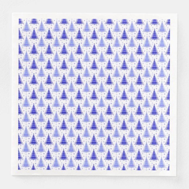 Guardanapo De Papel De Jantar Design de Padrão de Árvore de Natal Azul (Frente)