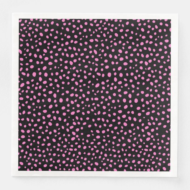 Guardanapo De Papel De Jantar Design Gráfico de Pontos Impares Pretos E Rosa (Frente)