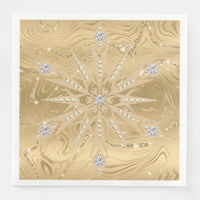 Guardanapo De Papel De Jantar Diamante de Floco de Neve Dourado de luxo (Frente)
