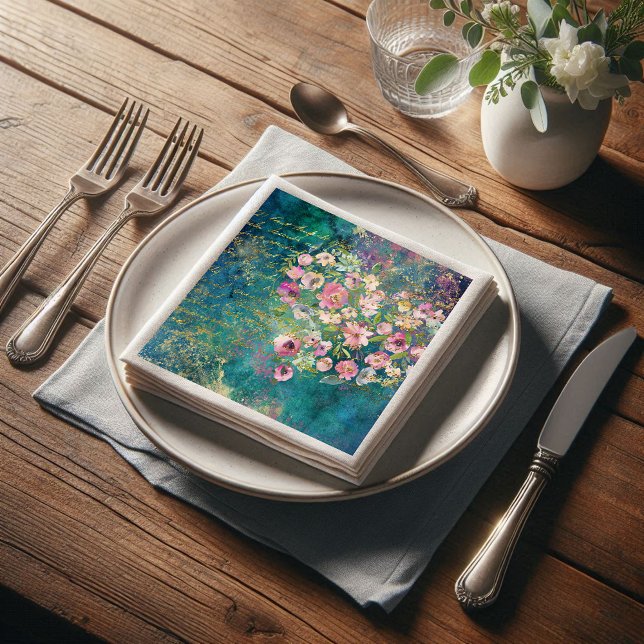 Guardanapo De Papel De Jantar Dissociação de Escrita Manual Romântica Dourada Fl (Criador carregado)