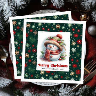 Guardanapo De Papel De Jantar Doce boneco de neve de Natal com crianças de floco