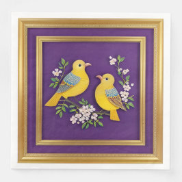 Guardanapo De Papel De Jantar Dois Pássaros em Moldura Dourada Ornamentada