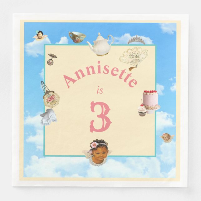 Guardanapo De Papel De Jantar Dolly Tea Party 8" Napkin - Anjo Negro (Frente)