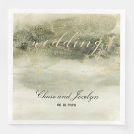 Guardanapo De Papel De Jantar Dourada e Sage Watercolor Wave Calliografia Casame