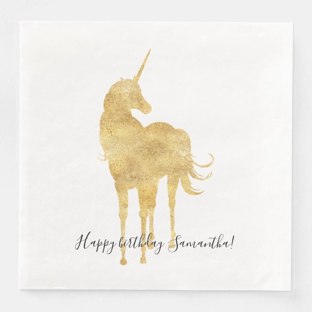 Guardanapo De Papel De Jantar Dourado aniversário do Unicorn (Frente)