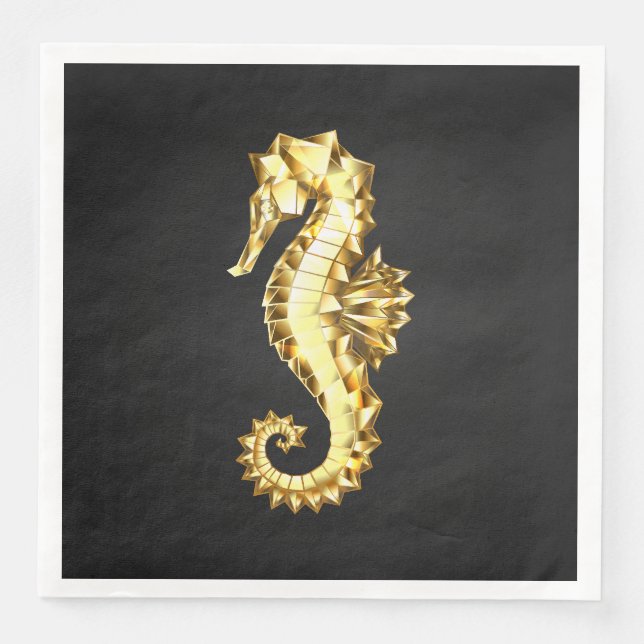 Guardanapo De Papel De Jantar Dourado Cavalo de Mar Poligonal (Frente)