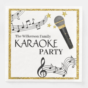 Guardanapo De Papel De Jantar Dourado Glitter Microphone Music Notes Karaoke Par