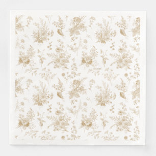 Guardanapo De Papel De Jantar Dourado Toile De Jouy Vintage Floral Chinoiserie