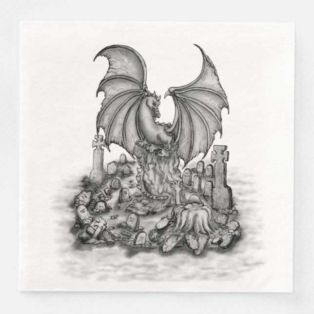 Guardanapo De Papel De Jantar Dragão com Zombie (Frente)