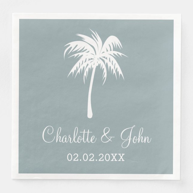 Guardanapo De Papel De Jantar Dusty Blue Tropical Palm Tree Wedkins (Frente)