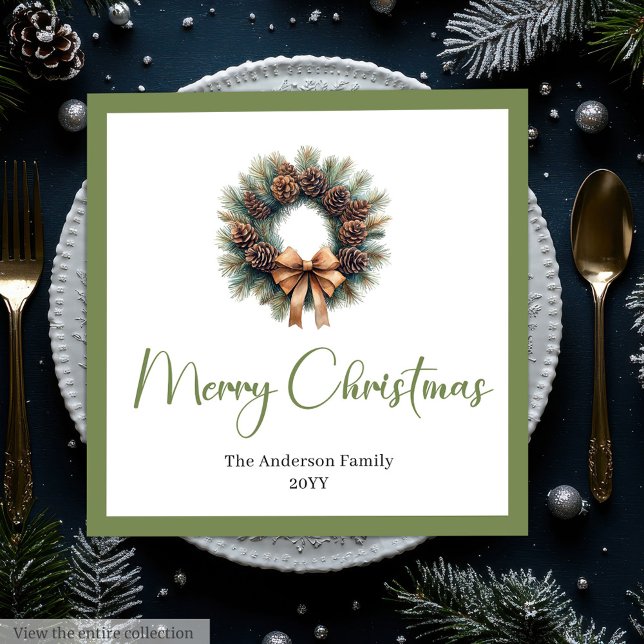 Guardanapo De Papel De Jantar Earthy Bohemian Simple Christmas Wreath Party   (Earthy Bohemian Simple Christmas Wreath Party Napkins)