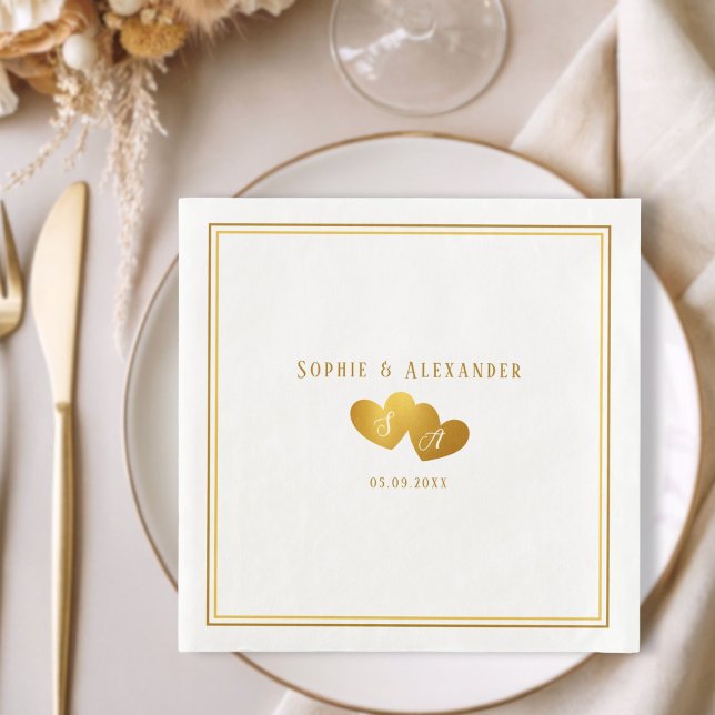 Guardanapo De Papel De Jantar Elegant Double Heart Initials Wedding (Elegant Double Heart Initials Wedding Paper Dinner Napkins)