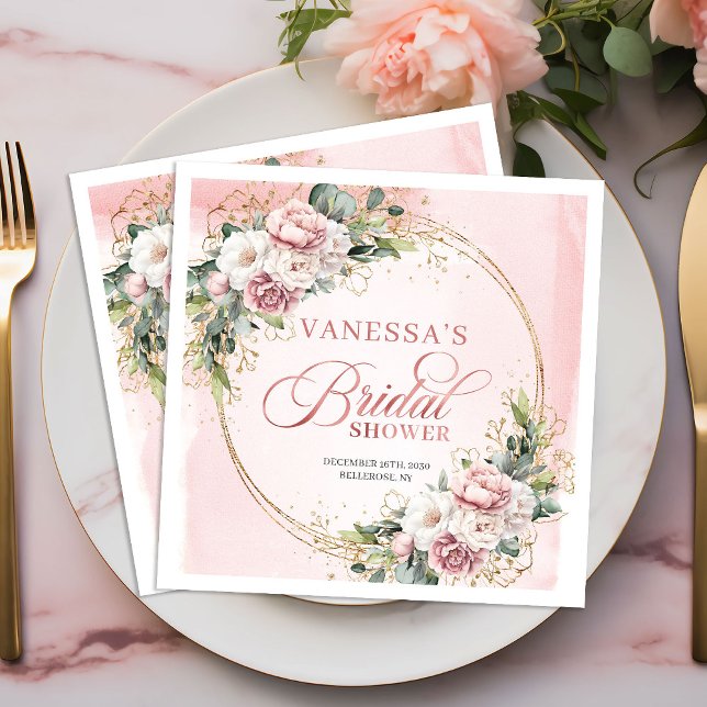 Guardanapo De Papel De Jantar Elegant dusty pink eucalyptus greenery bridal show (Elegant dusty pink eucalyptus greenery bridal shower napkins

)