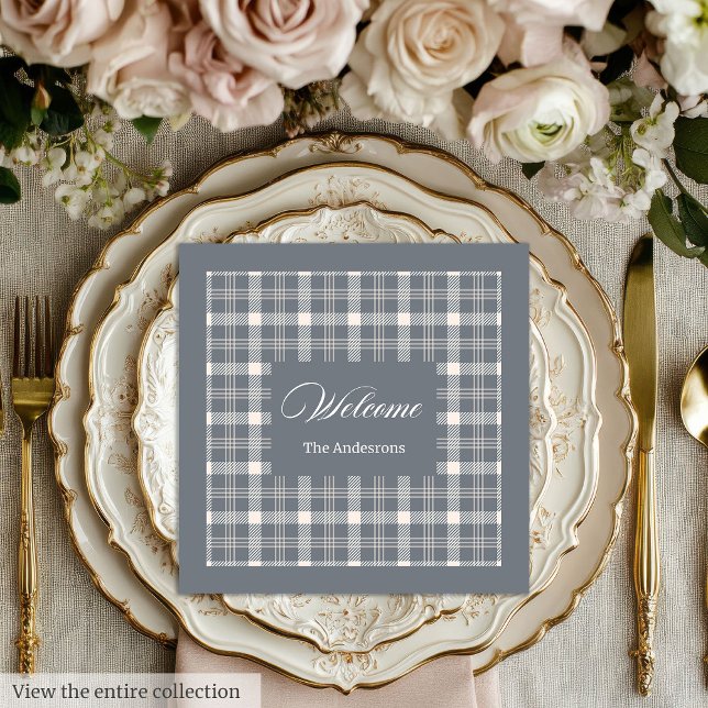Guardanapo De Papel De Jantar Elegant grey plaid tartan personalized napkins (Elegant grey plaid tartan personalized napkins)