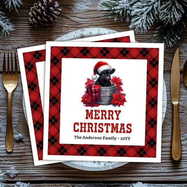 Guardanapo De Papel De Jantar Elegant highland cow red black plaid Xmas napkins (Elegant highland cow red black plaid Xmas napkin)