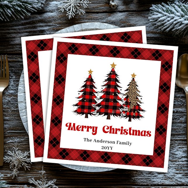 Guardanapo De Papel De Jantar Elegant Red Black Tartan Napkin Custom Name (Elegant Red Black Tartan Napkin Custom Name)