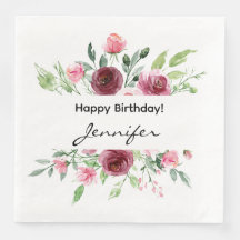Elegante Aquarela Papel Floral Rosa de Papel Napki