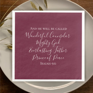 Guardanapo De Papel De Jantar Elegante Burgundy Isaías 9:6 Escritura Natal